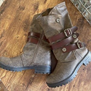Blowfish Side Zip Mid Calf Chocolate Boots 6.5